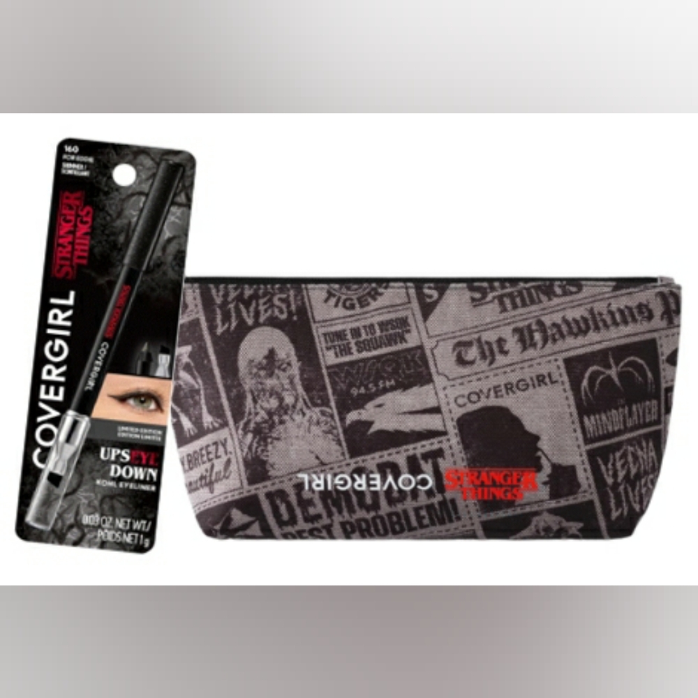 COVERGIRL Stranger Things Black and Gray Toiletry Bag And Eye Liner, New